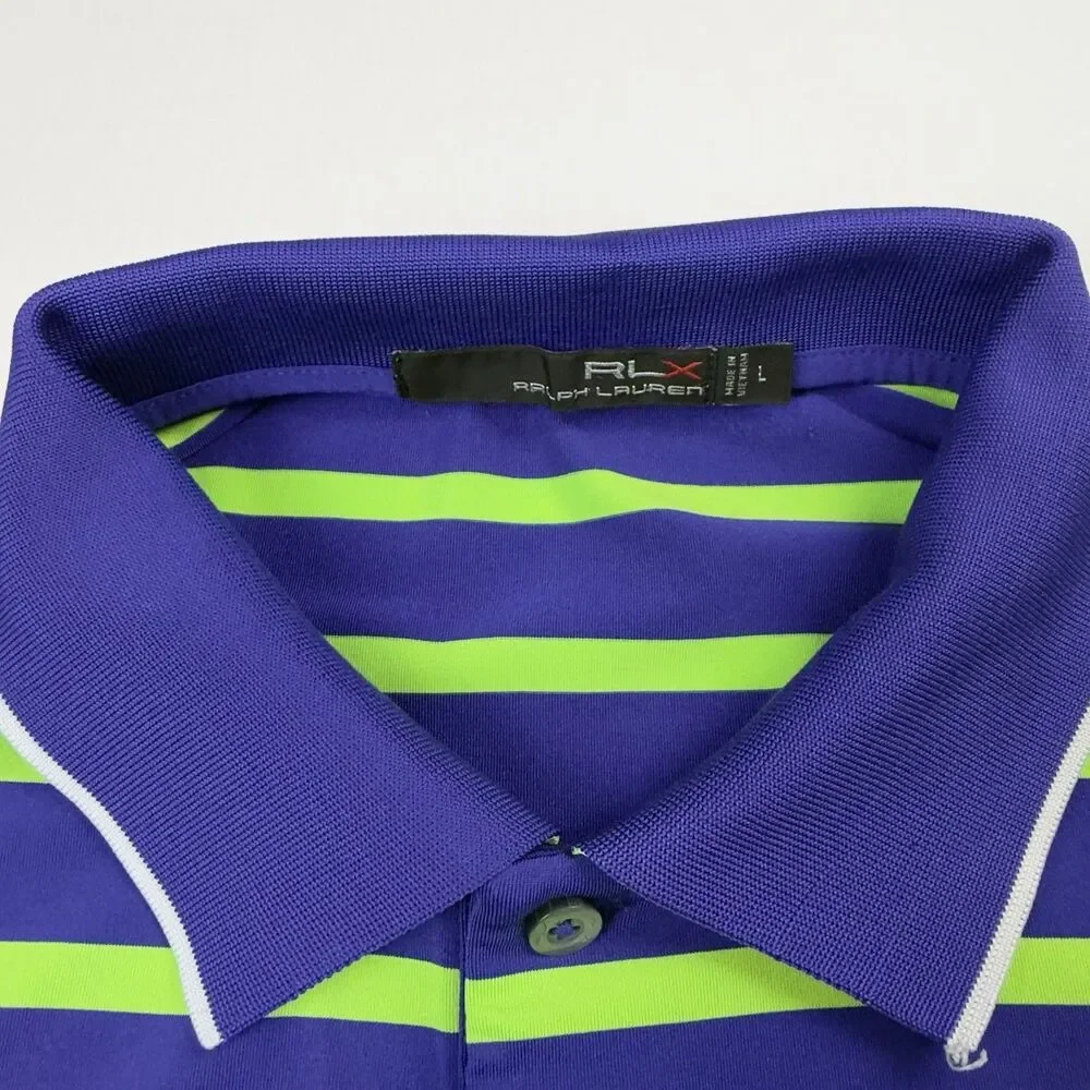 Ralph Lauren RLX White Columns Golf Club Mens L Neon Green Royal Blue Stretch